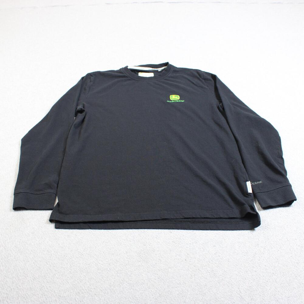 John Deere Shirt Mens Small Black Long Sleeve Logo Tee Farm Tractor Workwear